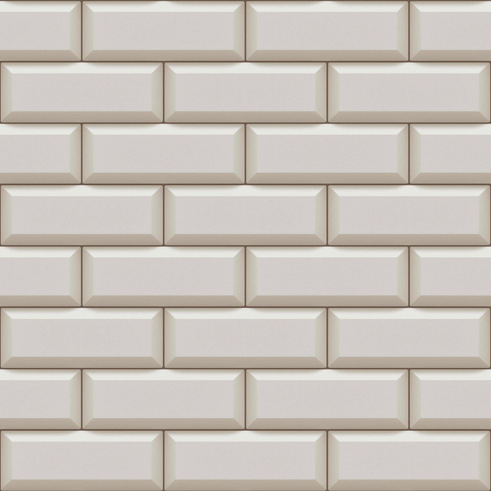 Flora - Subway Tiles industrial wallpaper Parato Roll Light Grey  18531