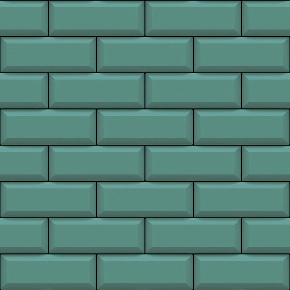 Flora - Subway Tiles industrial wallpaper Parato Roll Blue  18533