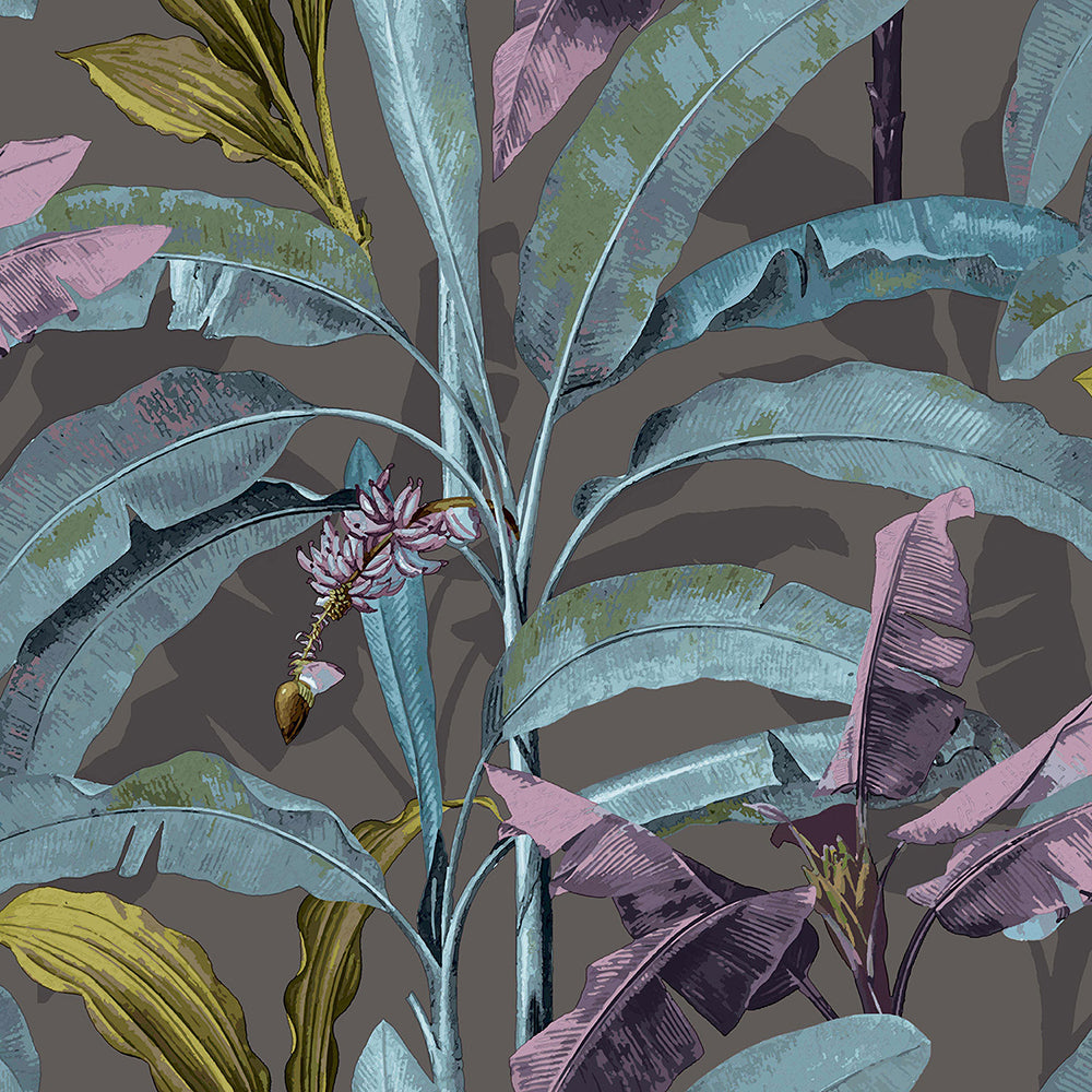 Flora - Banana Tree botanical wallpaper Parato Roll Blue  18543