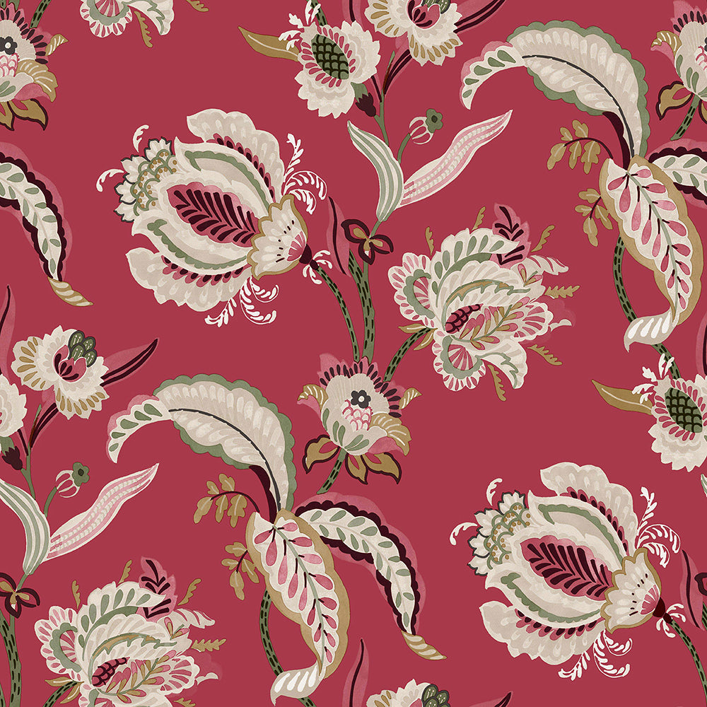 Flora - Flower Vines botanical wallpaper Parato Roll Red  18554