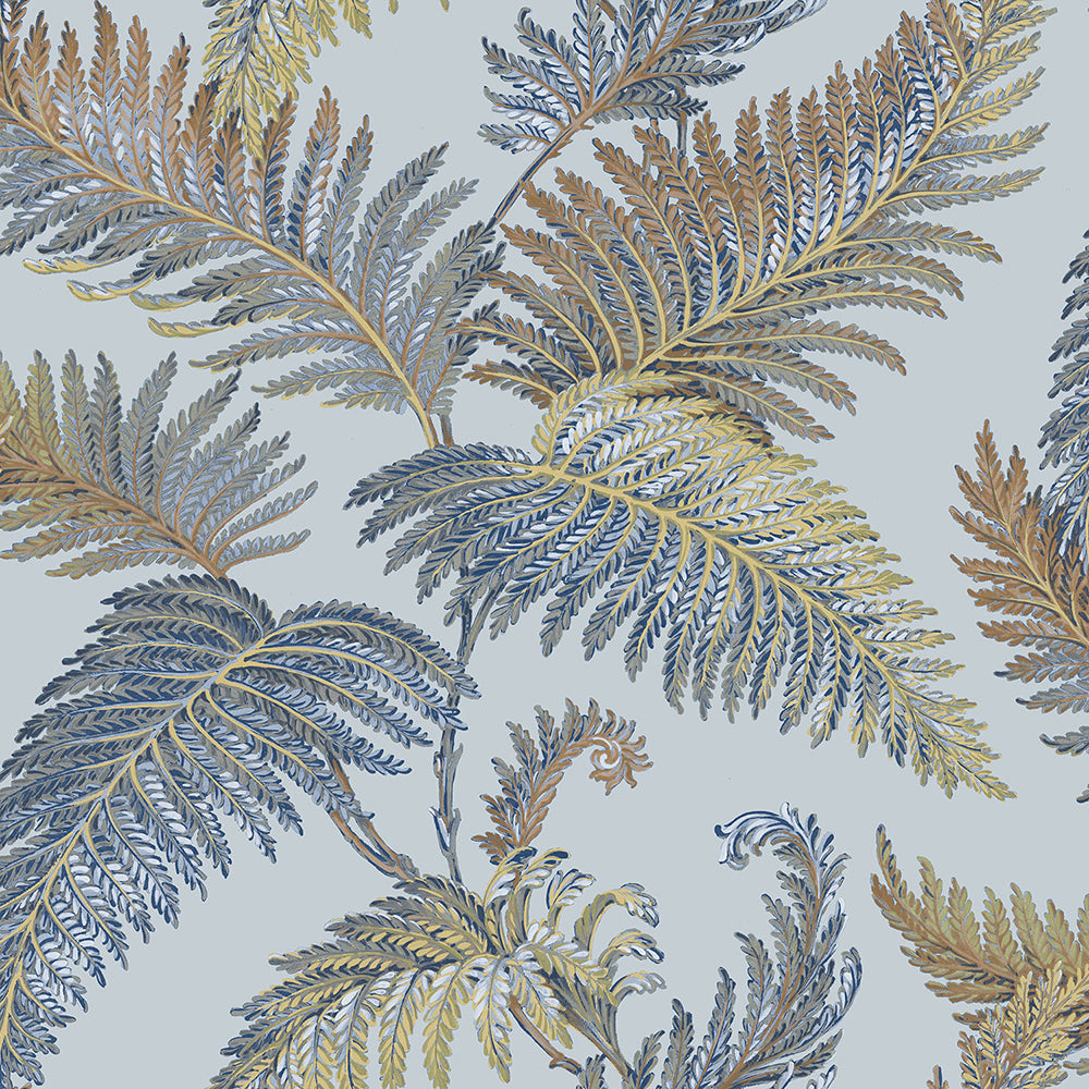Vintage - Fern Leaves botanical wallpaper Parato Roll Blue  25747