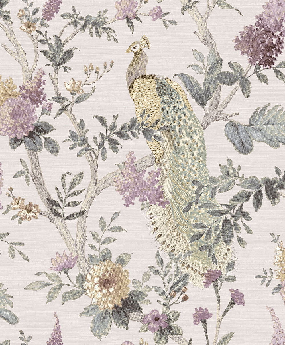 Vintage - Peacock botanical wallpaper Parato Roll Light Purple  25751