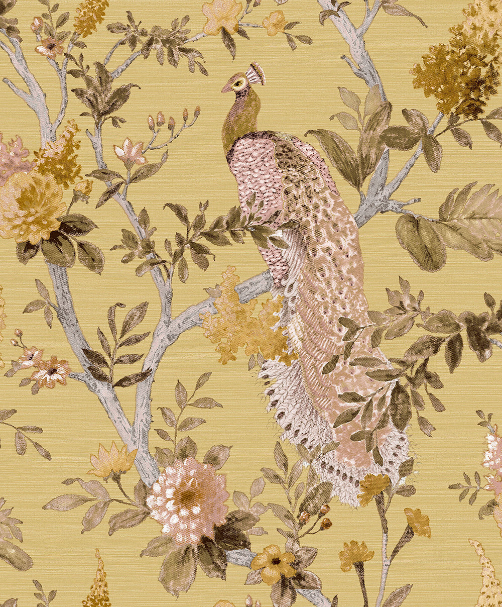 Vintage - Peacock botanical wallpaper Parato Roll Light Yellow  25753