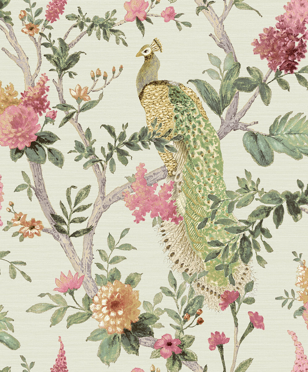 Vintage - Peacock botanical wallpaper Parato Roll Green  25755