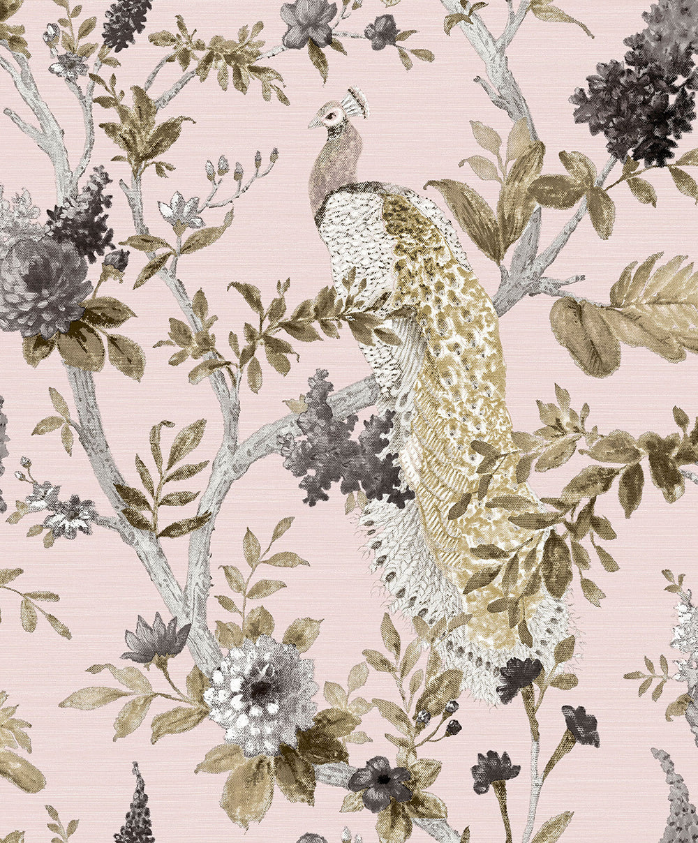 Vintage - Peacock botanical wallpaper Parato Roll Light Pink  25759