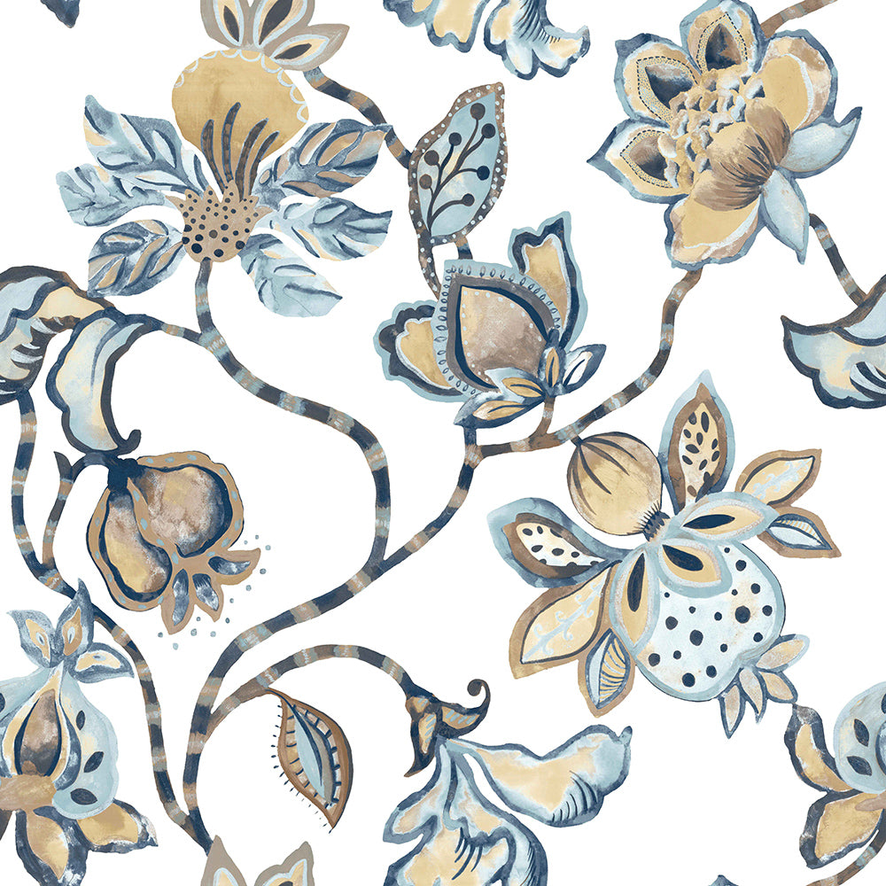 Casamood - Climbing Flowers botanical wallpaper Parato Roll Blue  27023