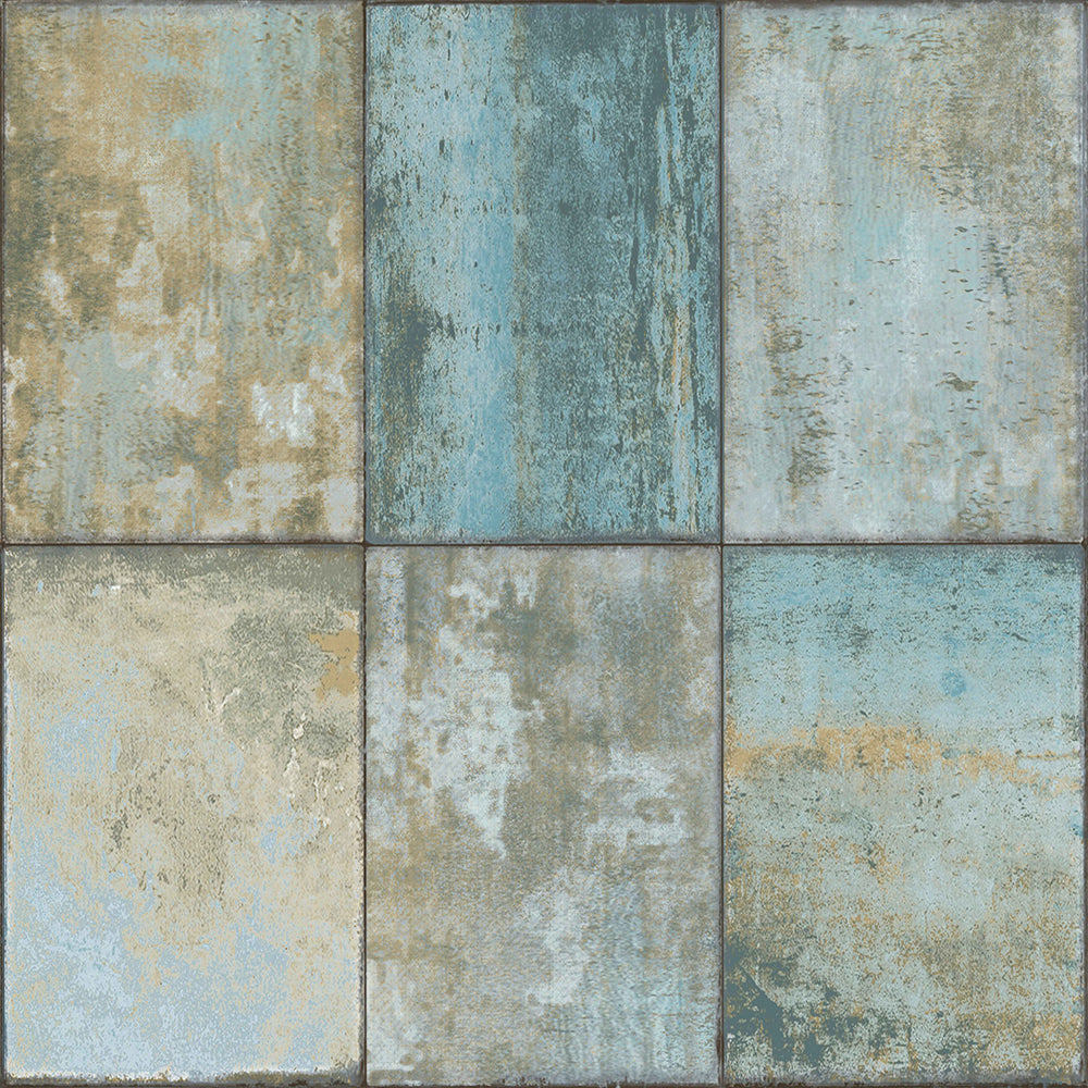 Materika - Worn Tiles industrial wallpaper Parato Roll Blue  29946