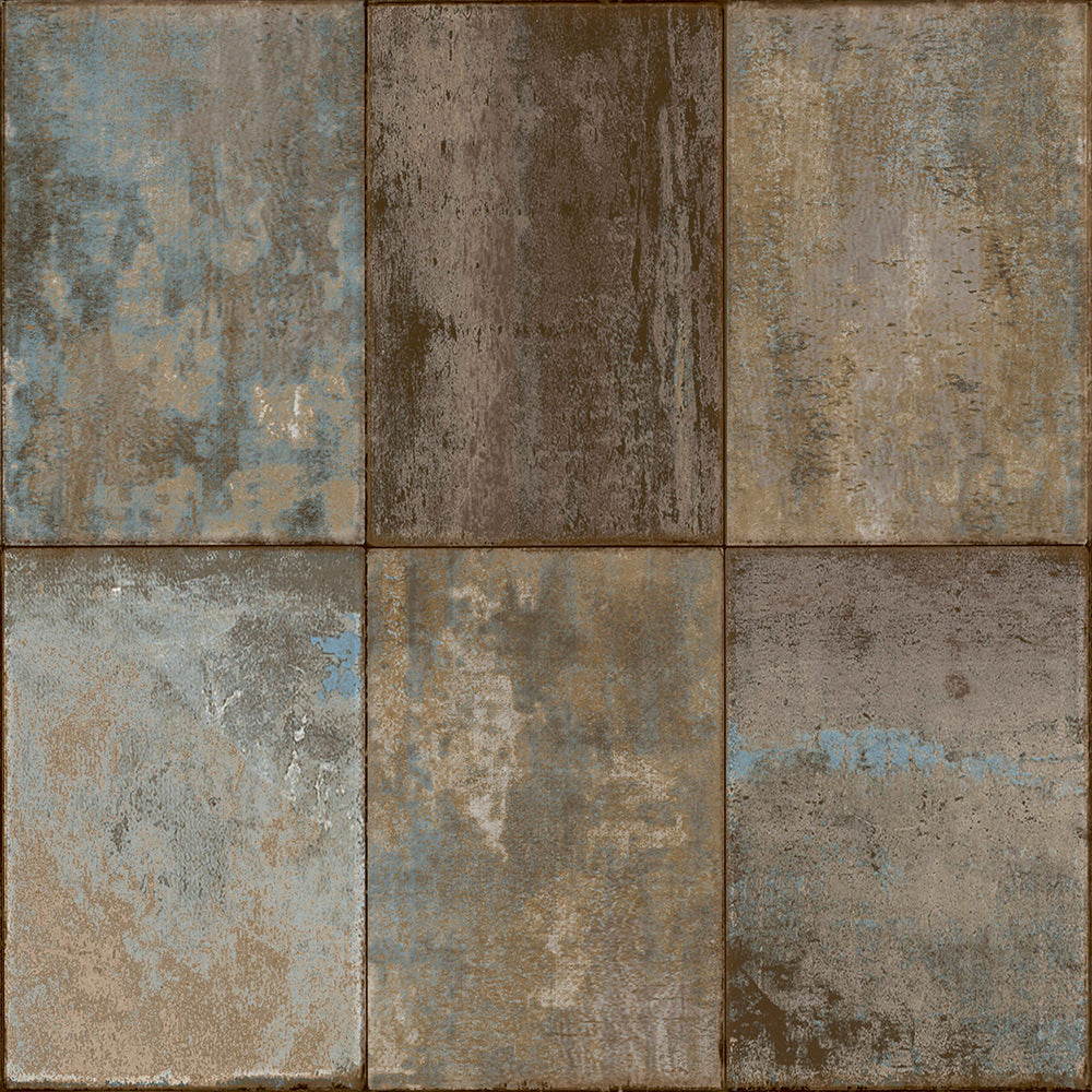 Materika - Worn Tiles industrial wallpaper Parato Roll Dark Taupe  29949