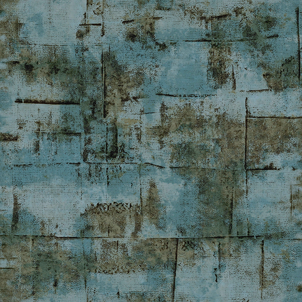 Materika - Distressed Tiles industrial wallpaper Parato Roll Blue  29976