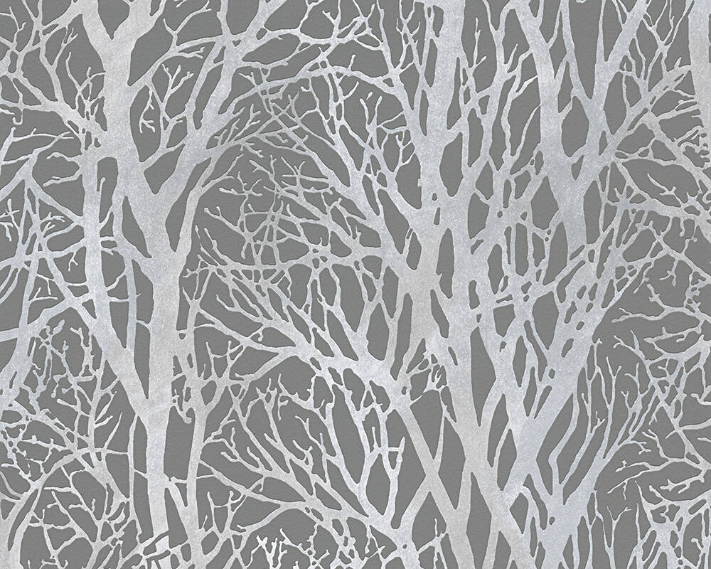 New life - Forest in Silhouette botanical wallpaper AS Creation Roll Grey  300943