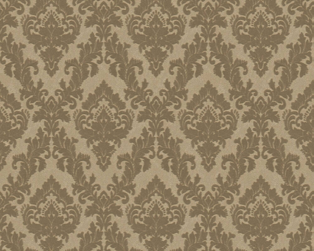 Castello - Flocked Damask Opulence textile wallpaper AS Creation Roll Dark Beige  335824