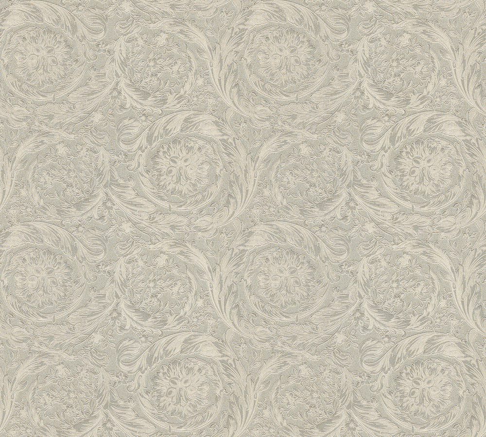 Versace 4- Classic Floral Swirls designer wallpaper AS Creation Roll Shiny Grey  366921