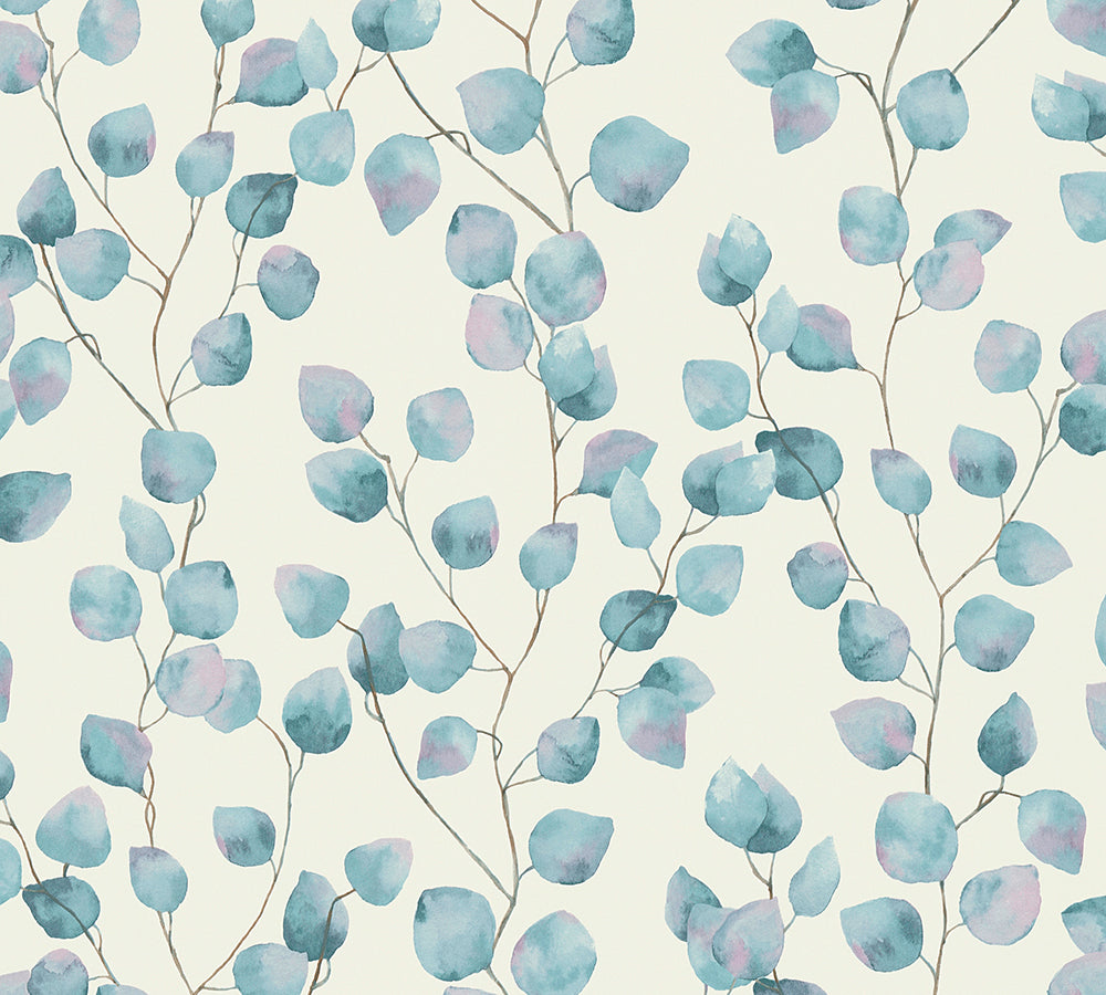 Greenery - Watercolor Vines botanical wallpaper AS Creation Roll Blue  370444