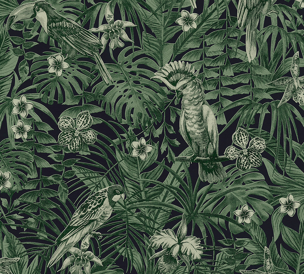 Greenery - Birds in Paradise botanical wallpaper AS Creation Roll Green  372101