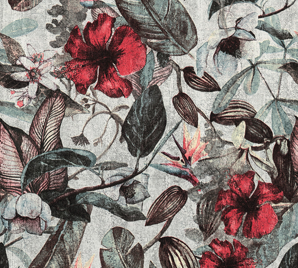 Greenery - Floral Frenzy botanical wallpaper AS Creation Roll Red  372161