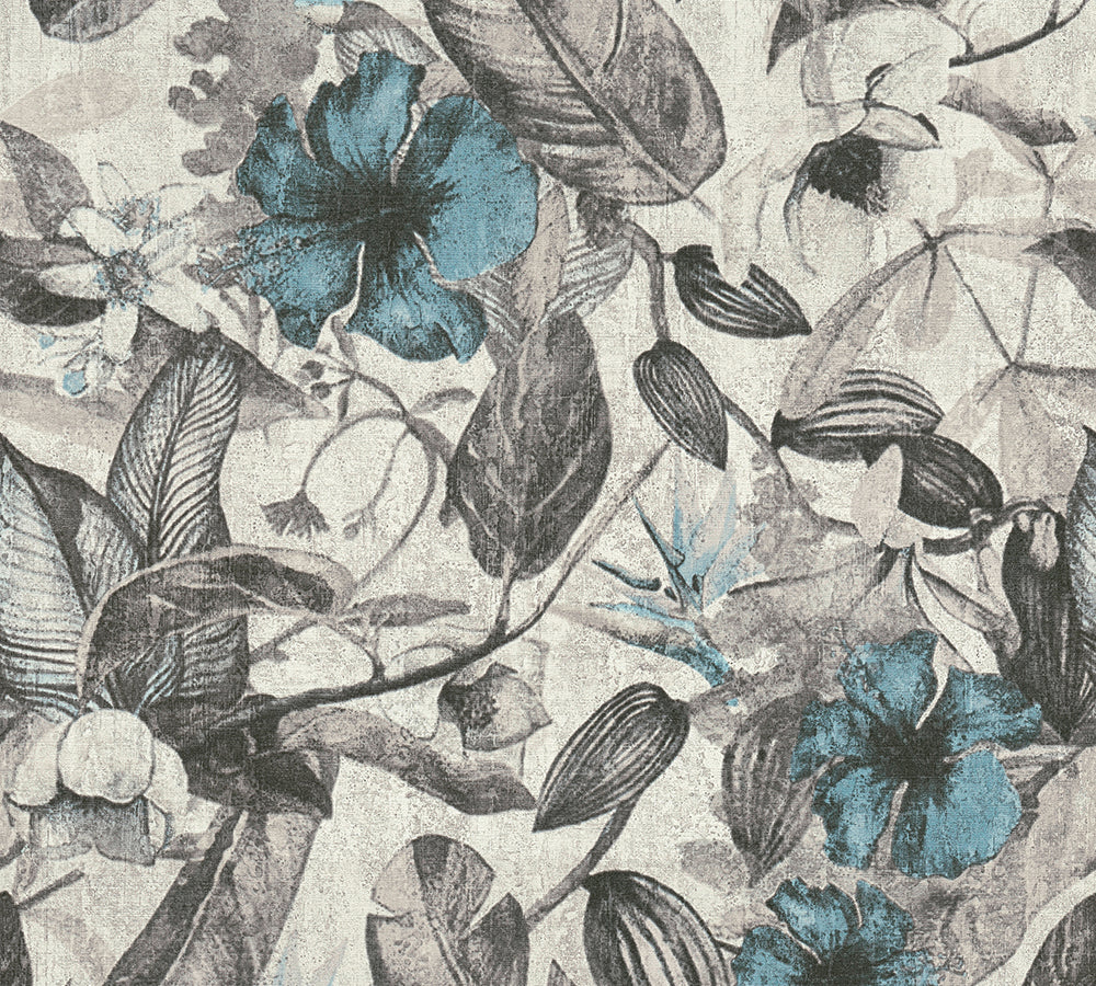Greenery - Floral Frenzy botanical wallpaper AS Creation Roll Blue  372162