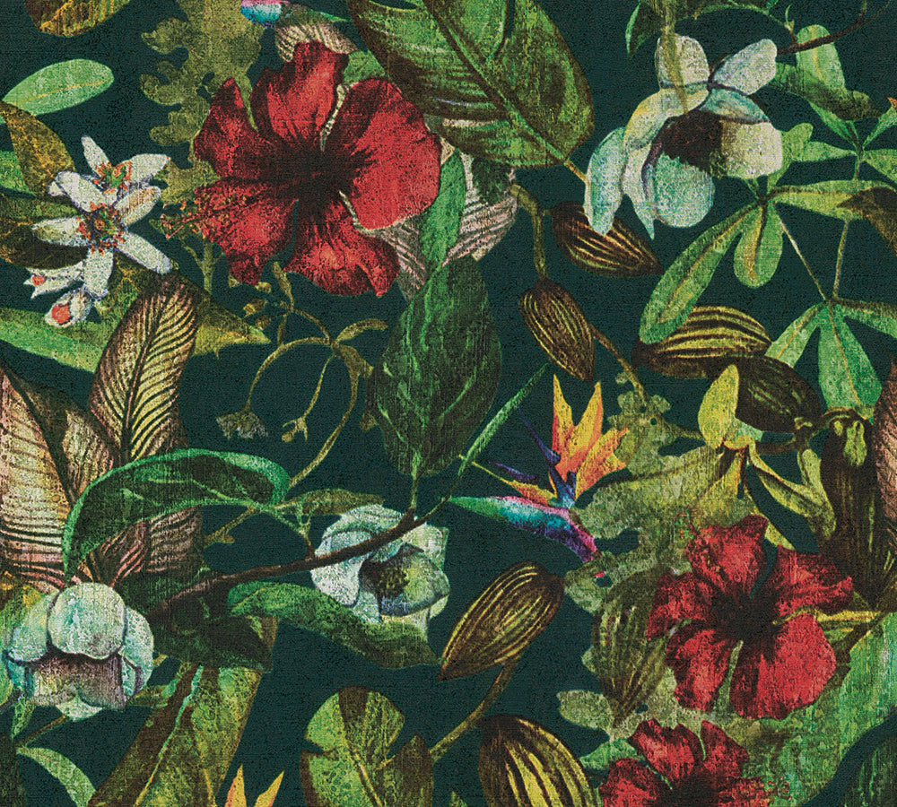 Greenery - Floral Frenzy botanical wallpaper AS Creation Roll Green  372165