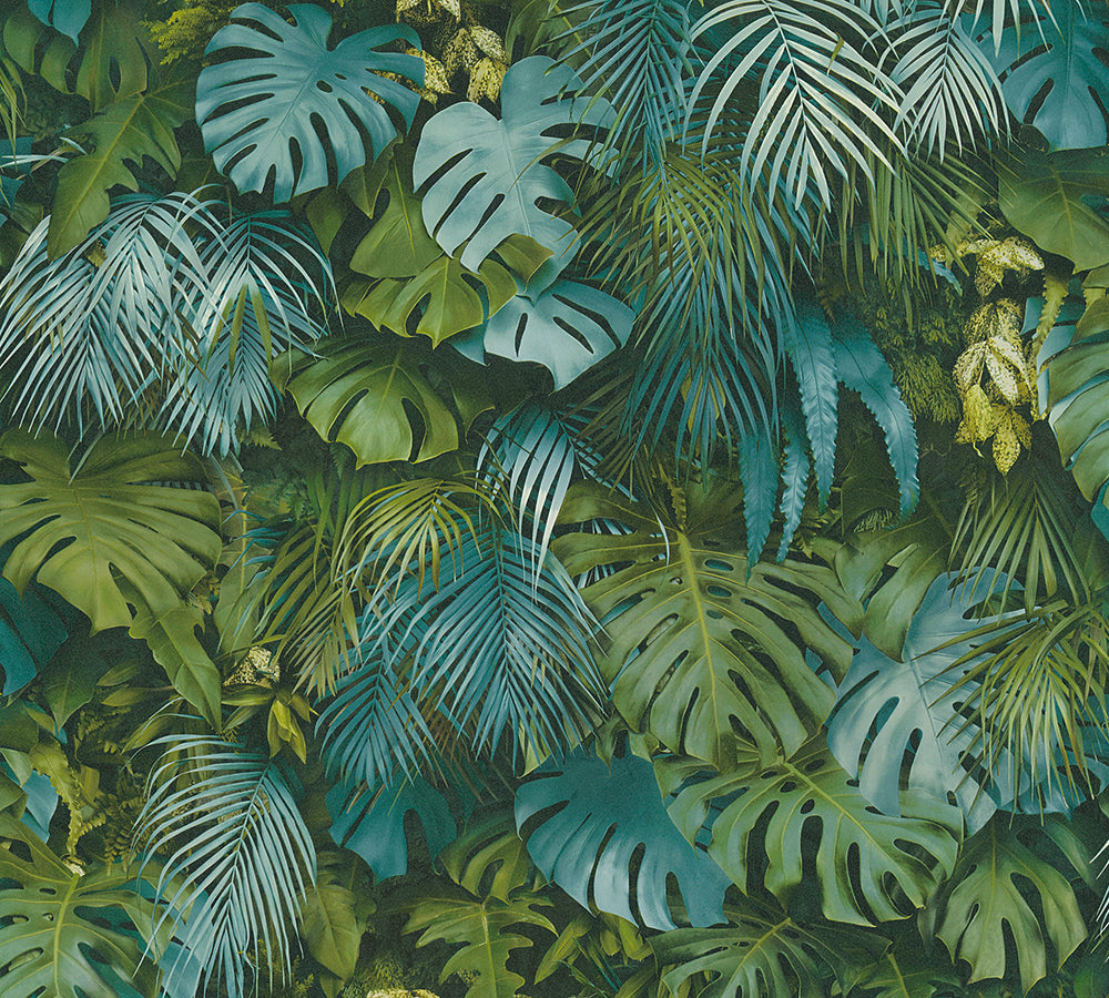 Greenery - Vibrant Palms botanical wallpaper AS Creation Roll Blue  372803