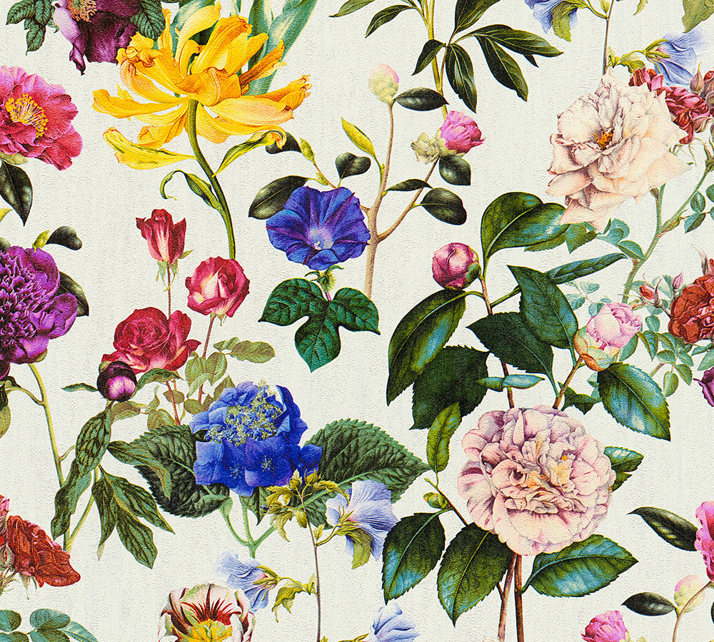 Trendwall - Glowing Flowers botanical wallpaper AS Creation Roll Cream 373361-Stock