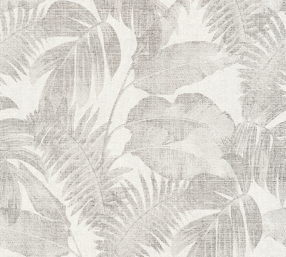 New Walls - Tropical Linen botanical wallpaper AS Creation Sample White  373962-S