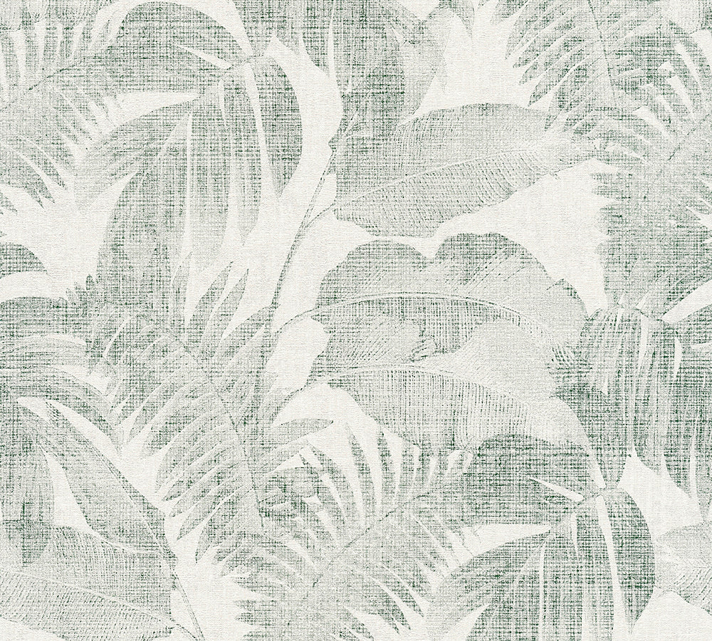 New Walls - Tropical Linen botanical wallpaper AS Creation Sample Light Green  373964-S