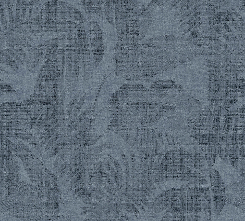 New Walls - Tropical Linen botanical wallpaper AS Creation Sample Blue  373965-S