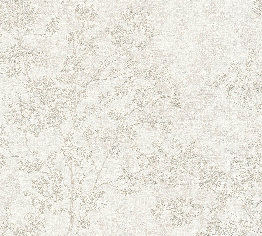 New Walls - Flourishing Linen botanical wallpaper AS Creation Roll Light taupe  373972