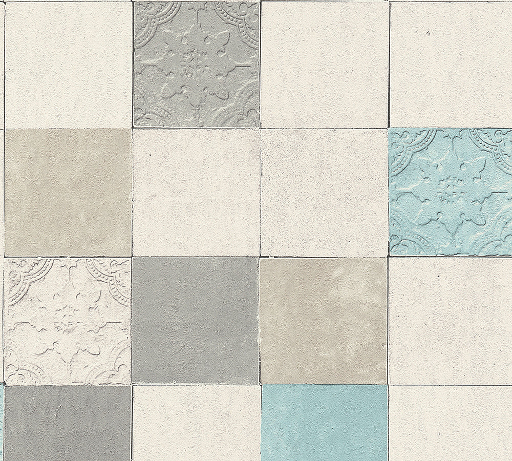New Walls - Mediterranean Tiles industrial wallpaper AS Creation Roll Blue  374061