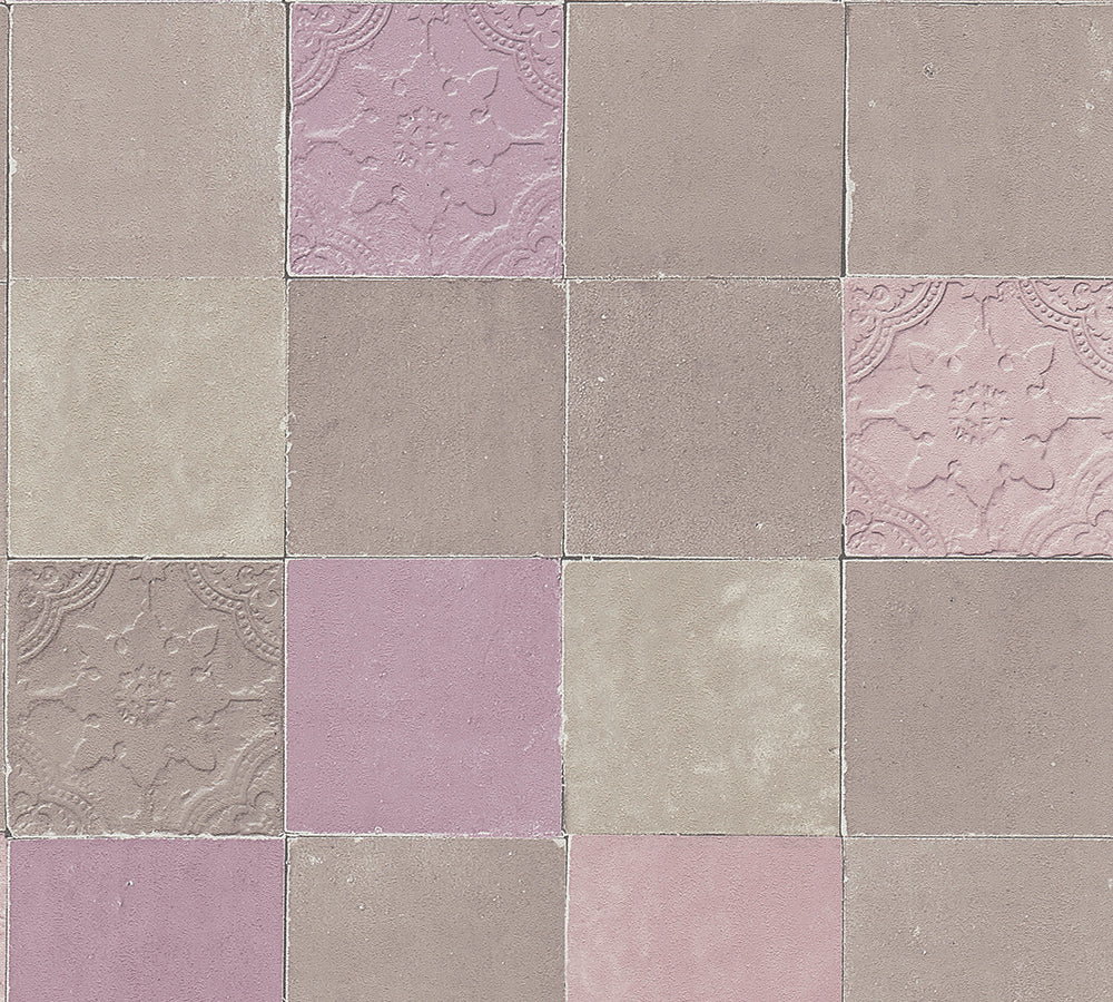 New Walls - Mediterranean Tiles industrial wallpaper AS Creation Roll Purple  374062