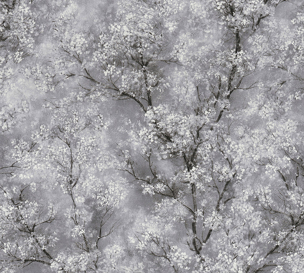 New Walls - Blossoming Cherries botanical wallpaper AS Creation Roll Grey  374201