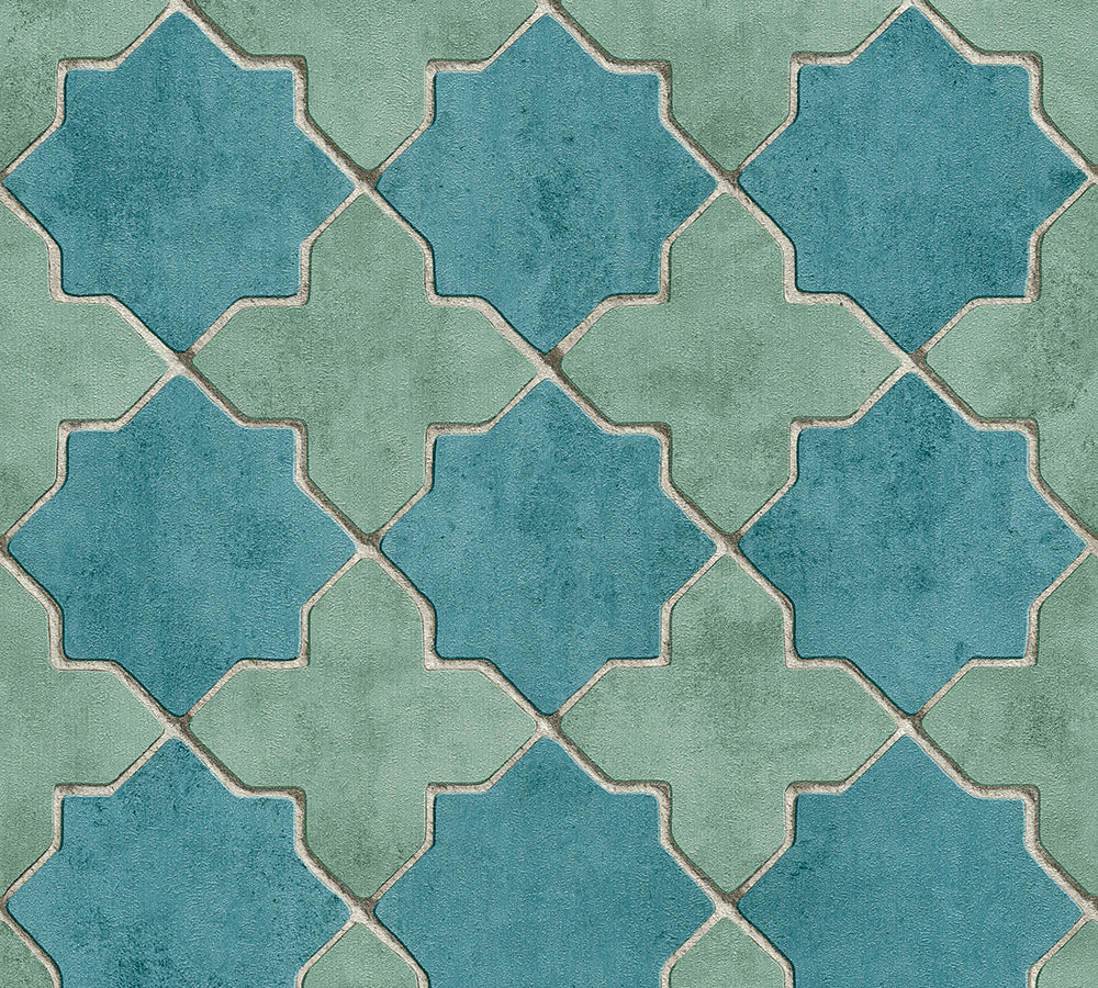 New Walls - Moroccan Tiles industrial wallpaper AS Creation Roll Blue  374214