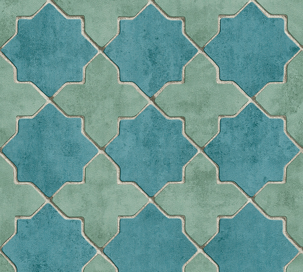 New Walls - Moroccan Tiles industrial wallpaper AS Creation Roll Blue  374214