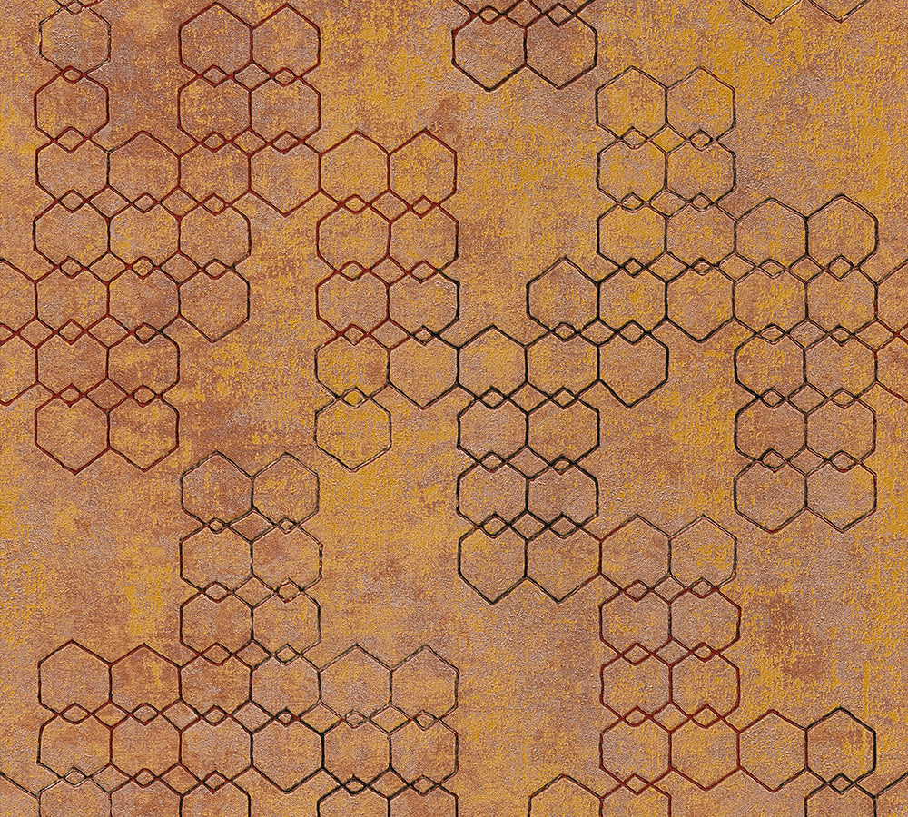 New Walls - Gilded Geometric geometric wallpaper AS Creation Sample Orange  374243-S