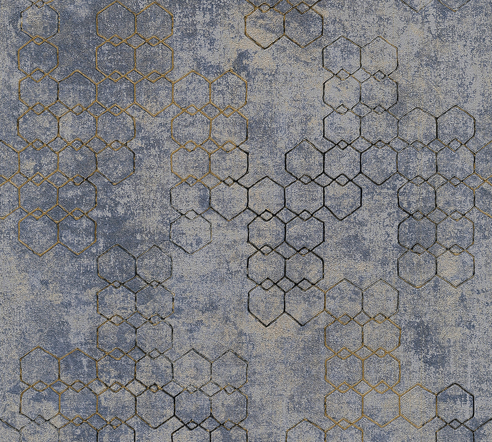 New Walls - Gilded Geometric geometric wallpaper AS Creation Roll Blue  374245