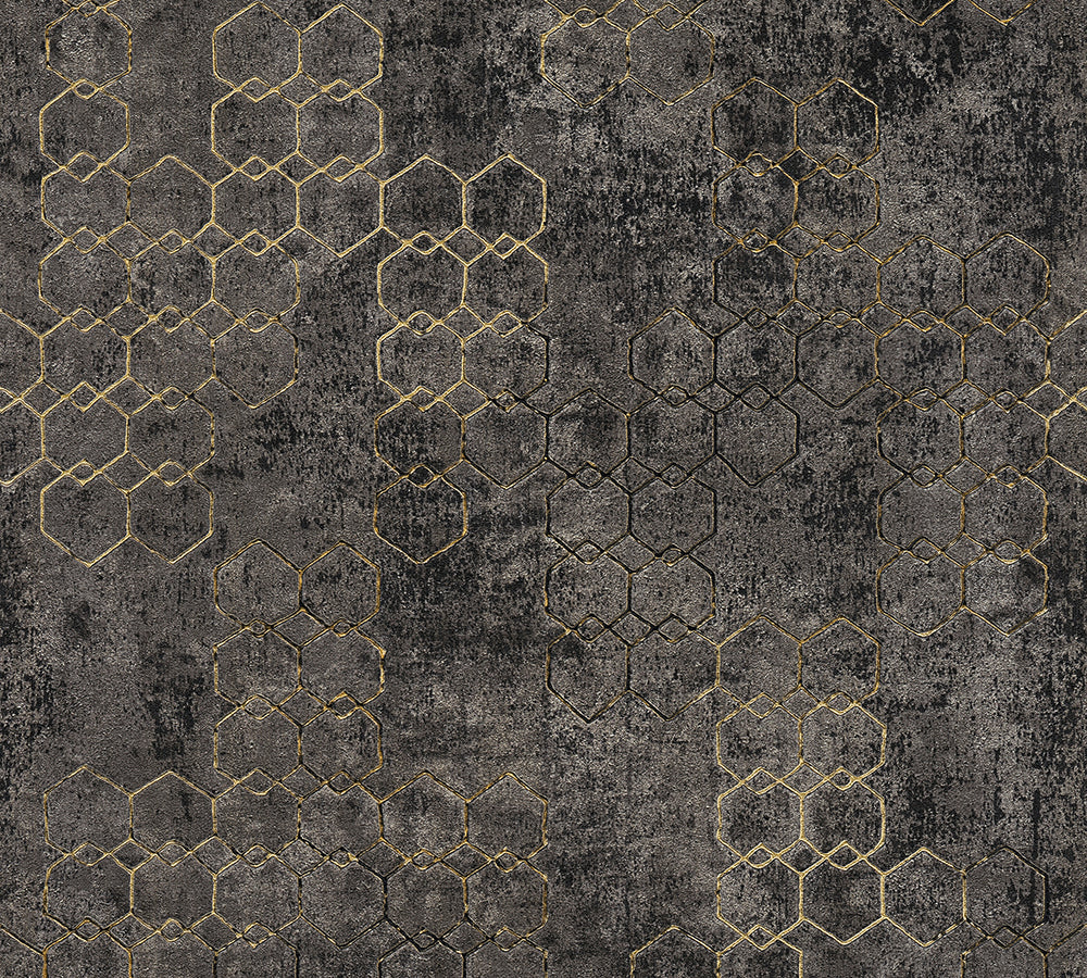 New Walls - Gilded Geometric geometric wallpaper AS Creation Roll Dark Grey  374246