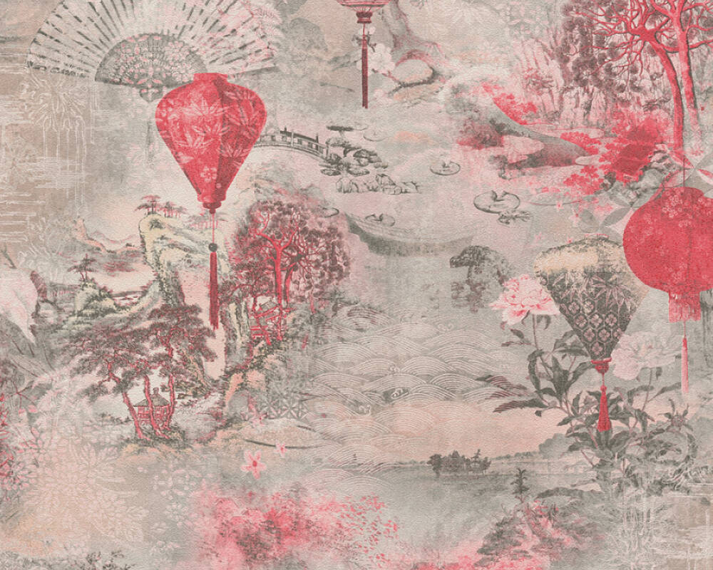 Asian Fusion - Oriental Gardens botanical wallpaper AS Creation Roll Red  374662