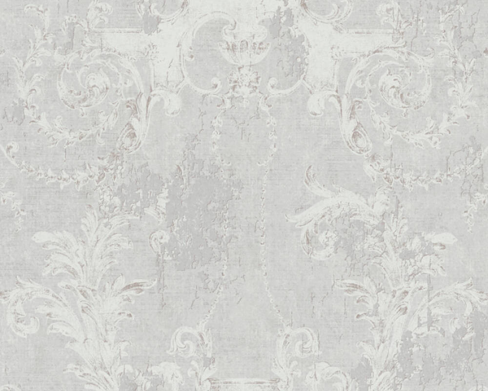 History of Art - Distressed Baroque damask wallpaper AS Creation Roll Grey  376531