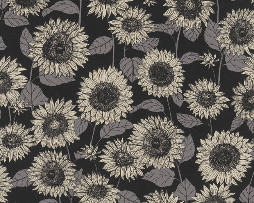 New life - Summer Sunflowers botanical wallpaper AS Creation Roll Black  376854