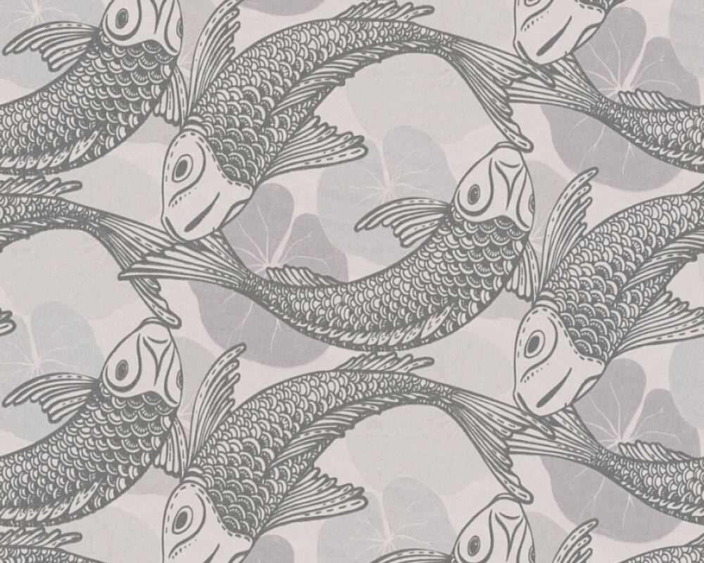 Metropolitan Stories 2 - Playing it Koi botanical wallpaper AS Creation Roll Grey  378591