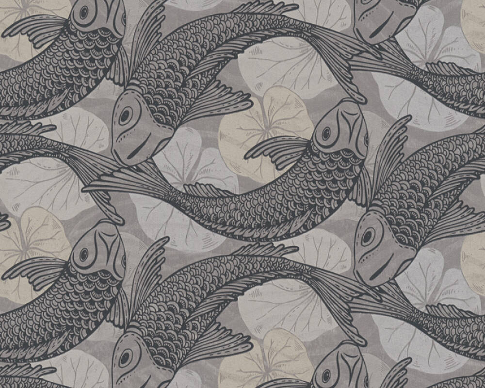 Metropolitan Stories 2 - Playing it Koi botanical wallpaper AS Creation Roll Black  378593