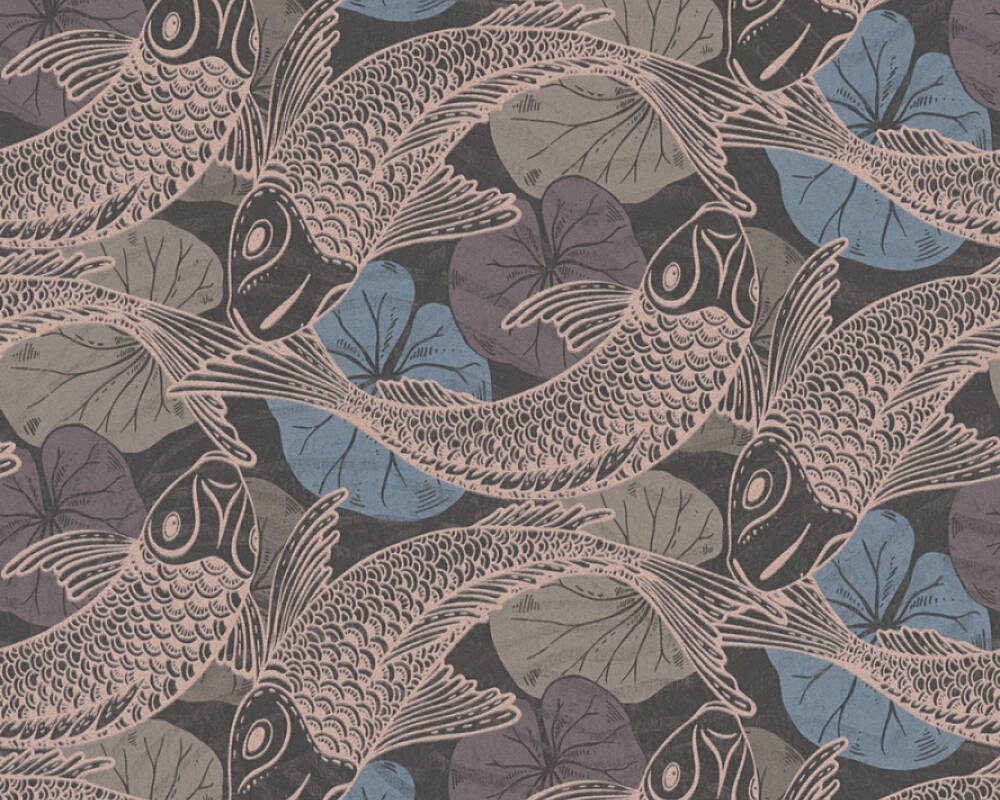 Metropolitan Stories 2 - Playing it Koi botanical wallpaper AS Creation Roll Blue  378594
