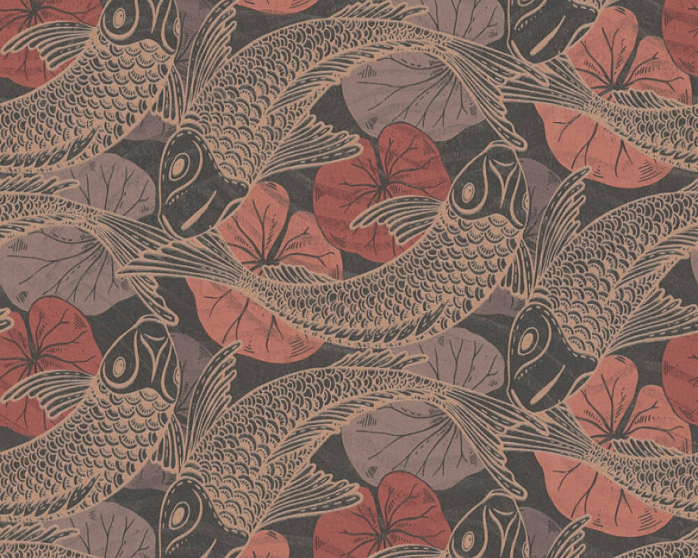 Metropolitan Stories 2 - Playing it Koi botanical wallpaper AS Creation Roll Red  378595