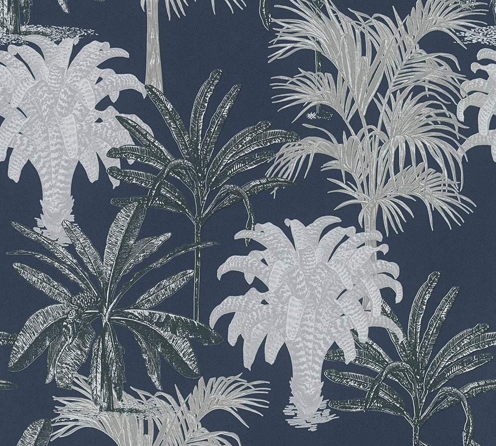 Michalsky 4 - Tropical Tale botanical wallpaper AS Creation Sample Dark Blue  379835-S