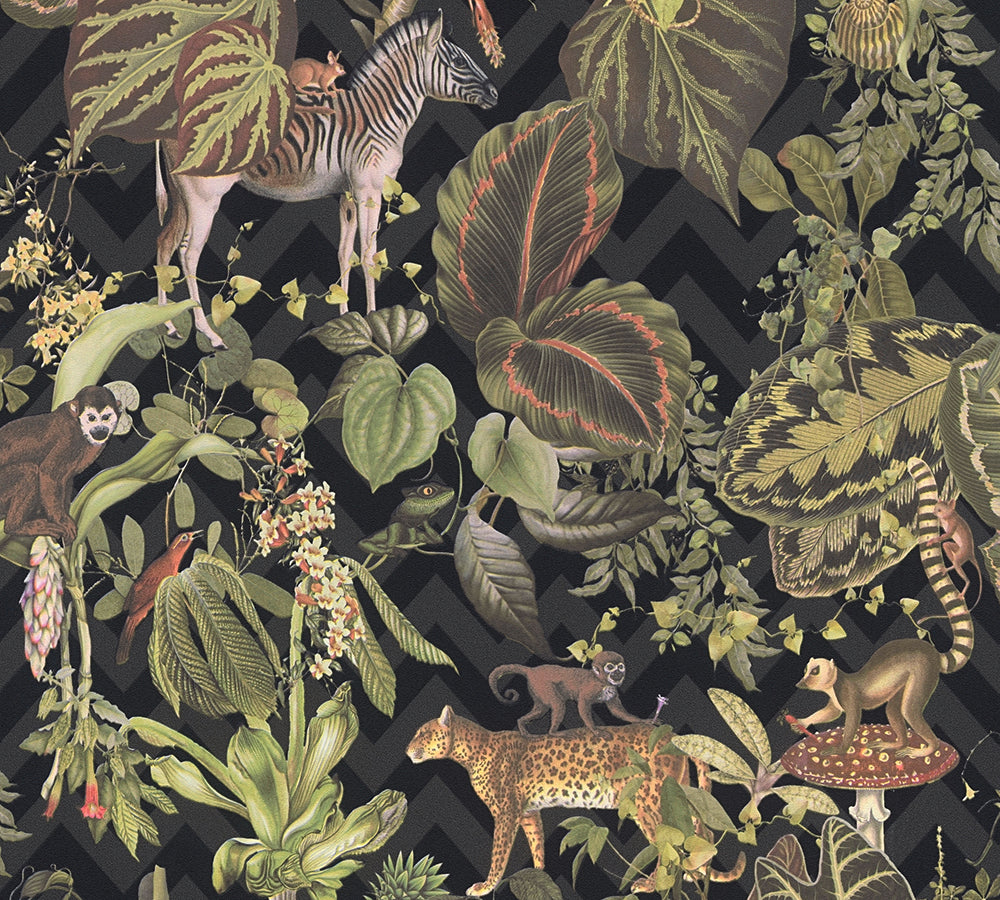 Michalsky 4 - Jungle Joy botanical wallpaper AS Creation Sample Black  379901-S