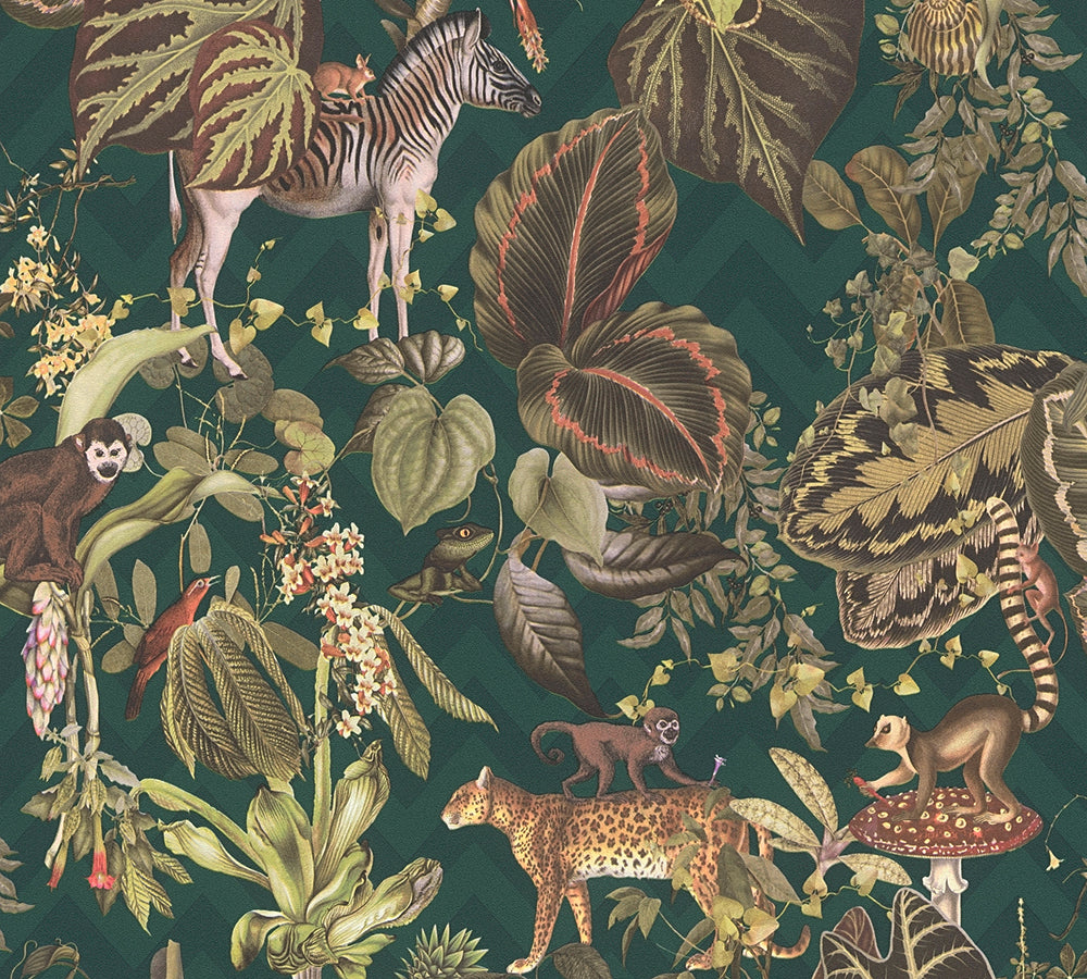 Michalsky 4 - Jungle Joy botanical wallpaper AS Creation Sample Dark Green  379902-S