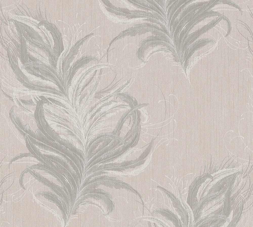 Mata Hari -Light  Feathers damask wallpaper AS Creation Sample Light Grey  380092-S