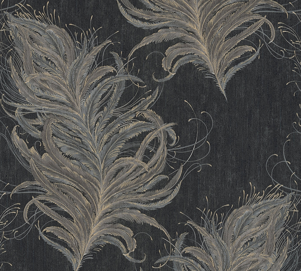 Mata Hari -Light  Feathers damask wallpaper AS Creation Sample Black  380094-S