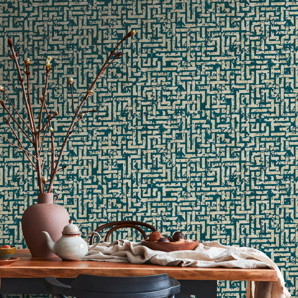 My Home My Spa - Metallic Maze geometric wallpaper AS Creation    