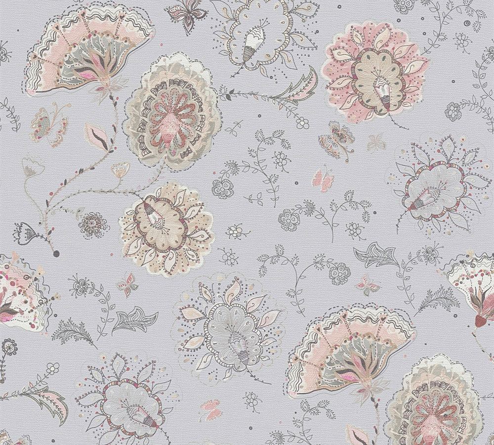 House of Turnowsky - Funky Floral  Leaves botanical wallpaper AS Creation Roll Grey  388993