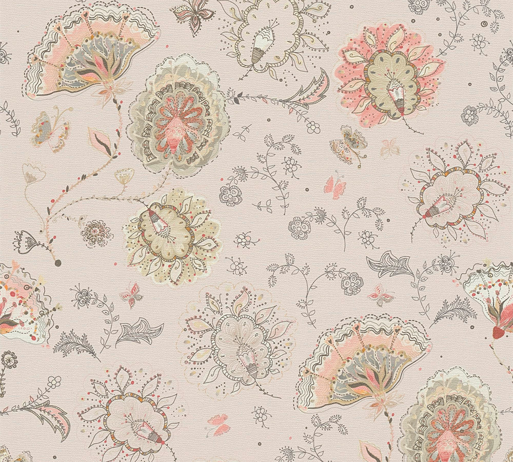House of Turnowsky - Funky Floral  Leaves botanical wallpaper AS Creation Roll Beige  388994